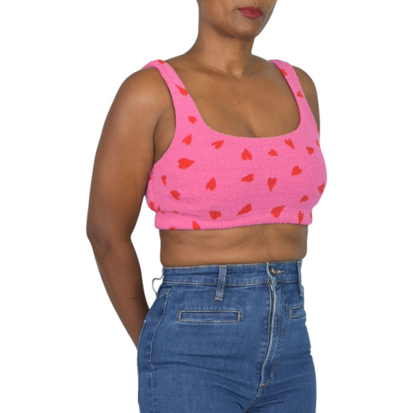 Yitty Pet Me Fuzzy Heart Crop Top Pink Fabletics Loungewear Sherpa Bra Red Large - Picture 8 of 11